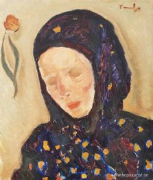 Liten flicka med blommig huvudduk