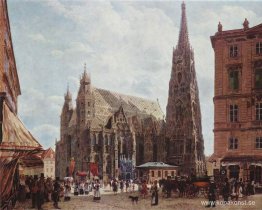 Utsikt över Stephansdomen från Stock im Eisen Platz