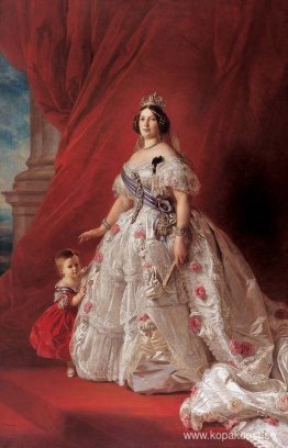 Porträtt av drottning Isabella II av Spanien och hennes dotter I