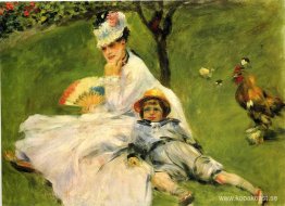 Camille Monet och hennes son Jean i trädgården i Argenteuil