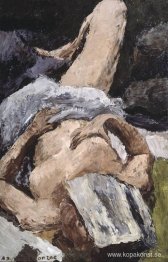 Naken med en tidning