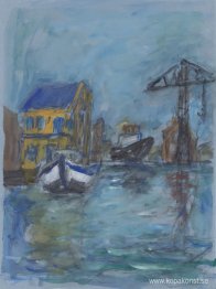 Gamla varv Groenland med kran i Wittenburg, Amsterdam