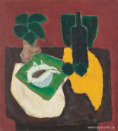 Stilleben med blommor, frukt och snäckskal