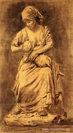 Fransk bondkvinna som diar sitt barn efter Dalou