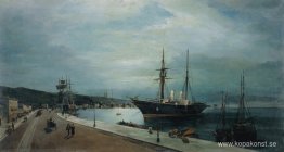 Månbelyst hamn i Volos