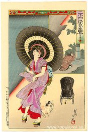 Kvinna som går i regnet och tittar på en rickshaw