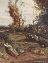 Hage med två sovande herdinnor