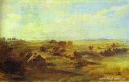 Landskap med bondekojor och damm nära St. Petersburg
