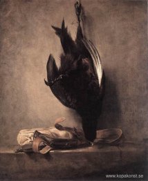 Stilleben med död fasan och jaktväska