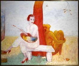 Självporträtt med palett (målare och faun)