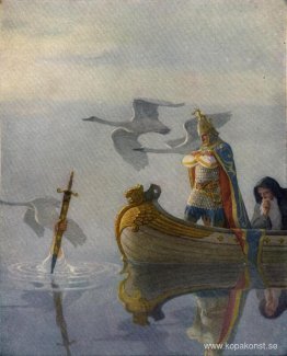 Och när de kom till svärdet som handen höll, tog kung Arthur upp