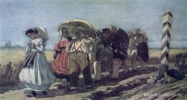 Resa för kvartalsfamiljen på pilgrimsfärd. Skiss