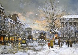 Omnibus på place de la Madeleine, vinter