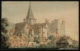 Rochester Cathedral från nordöstra, med Castle Beyond