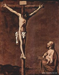 St Luke som målare före Kristus på korset