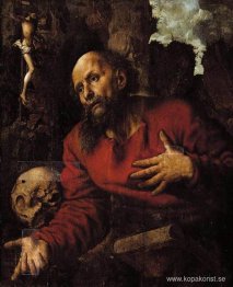 St. Hieronymus ber framför en stenig grotta