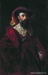 Porträtt av mannen i röd sammetskostym