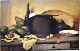Bodegón con aguacates y utensilios