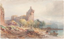 Ett förstört slott vid en sjö