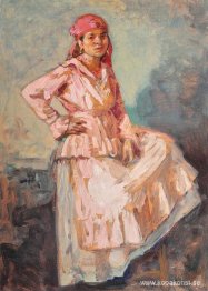 Gipsy Woman med röd halsduk