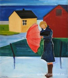 Kvinna i Reykjavik med paraply