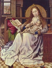 Jungfru och barn före en brandskärm