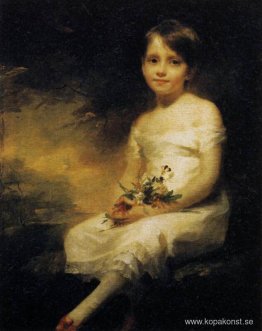 Liten flicka håller blommor, porträtt av Nancy Graham