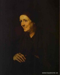 Gammal kvinna med en höna (porträtt av konstnärens fru)