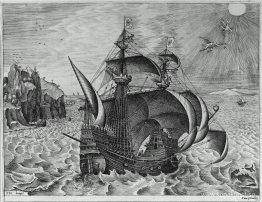 Beväpnad tremästare med Daedalus och Ikaros i himlen