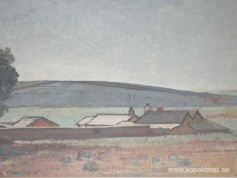 Southern Vales-landskap med gårdsbebyggelse i förgrunden