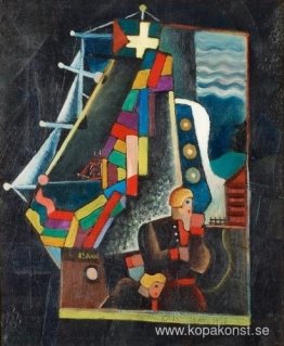 Komposition med skepp och figurer