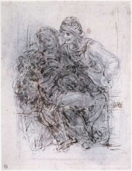 Studie av St Anne, Maria och Kristusbarnet