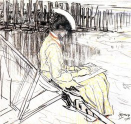 Porträtt av Emma Bellwidt på stranden i Domburg