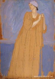 Flicka lutad på en pinne