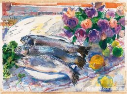 Fisk, blommor och frukt