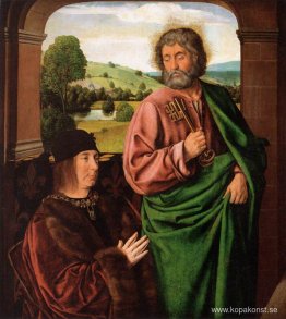 Peter II hertig av Bourbon presenterad av St. Peter, vänster vin