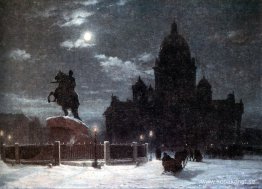 Vy över monumentet till Peter I på Senatstorget i St. Petersburg
