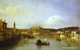 Utsikt över Verona och floden Adige från Ponte Nuovo