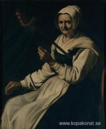 Gammal kvinna snurrar