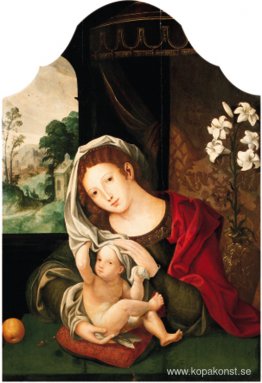 Madonna och barn leker med slöjan