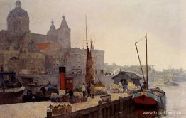 Utsikt över Amsterdam Med St. Nicolaas-kyrkan