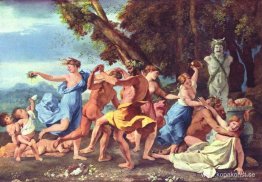 Bacchanal före en staty av Pan