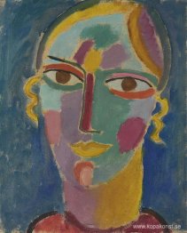 Mystiskt huvud: kvinnans huvud på en blå bakgrund