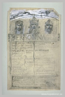 Projet de frontispice pour Macbeth orné de trois têtes couronnée