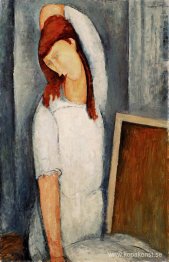 Porträtt av Jeanne Hebuterne med sin vänstra arm bakom huvudet