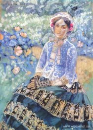 Kvinna i blå klänning