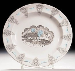 En tallrik från hans "Travel"-tjänst designad för Wedgwood