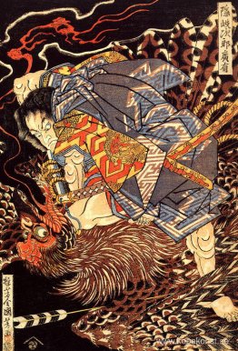 Oki no Jiro Hiroari dödar en monstruös tengu
