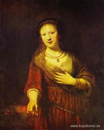 Saskia på hennes toalett