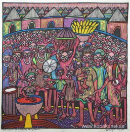 Präst och prästinna i feststämning av Ibeji-ceremonin